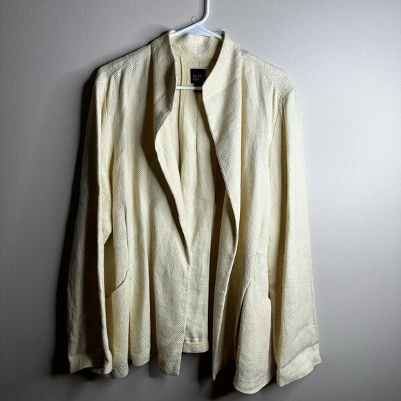 Eileen Fisher Linen Cotton Open Blazer Jacket Size XL Yellow Coastal Boho Lux - Picture 1 of 10